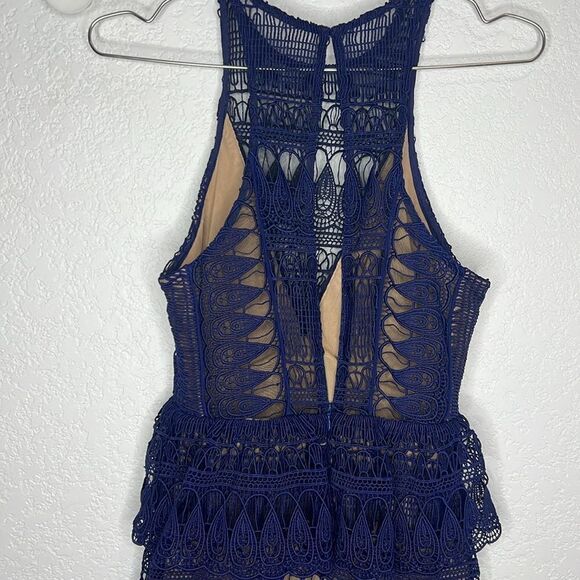 New SELF-PORTRAIT Teardrop Guipere Paneled Maxi Dress Navy Size 0 - Picture 8 of 16